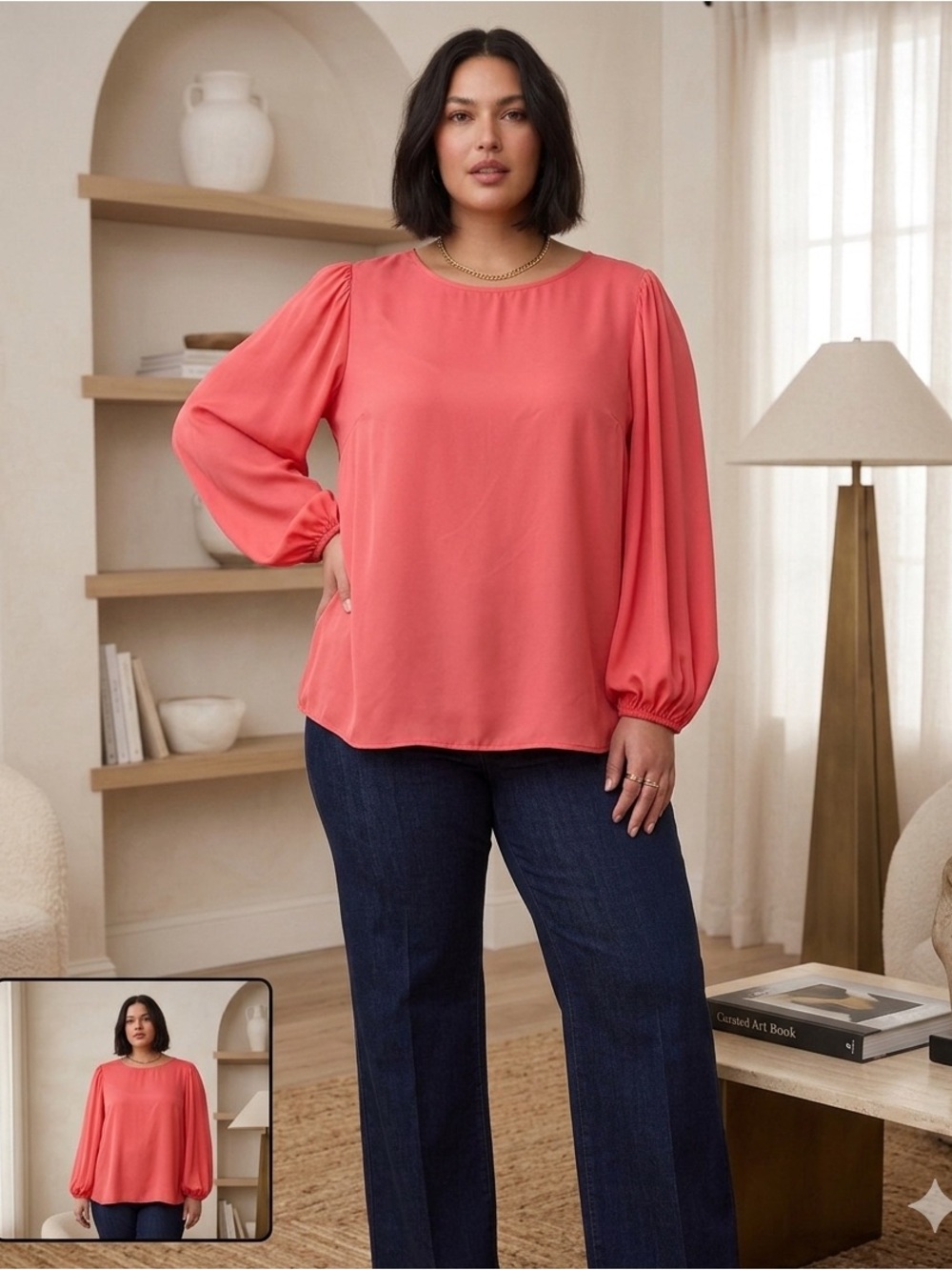 Apt. 9 Coral, long-sleeve Shift Top